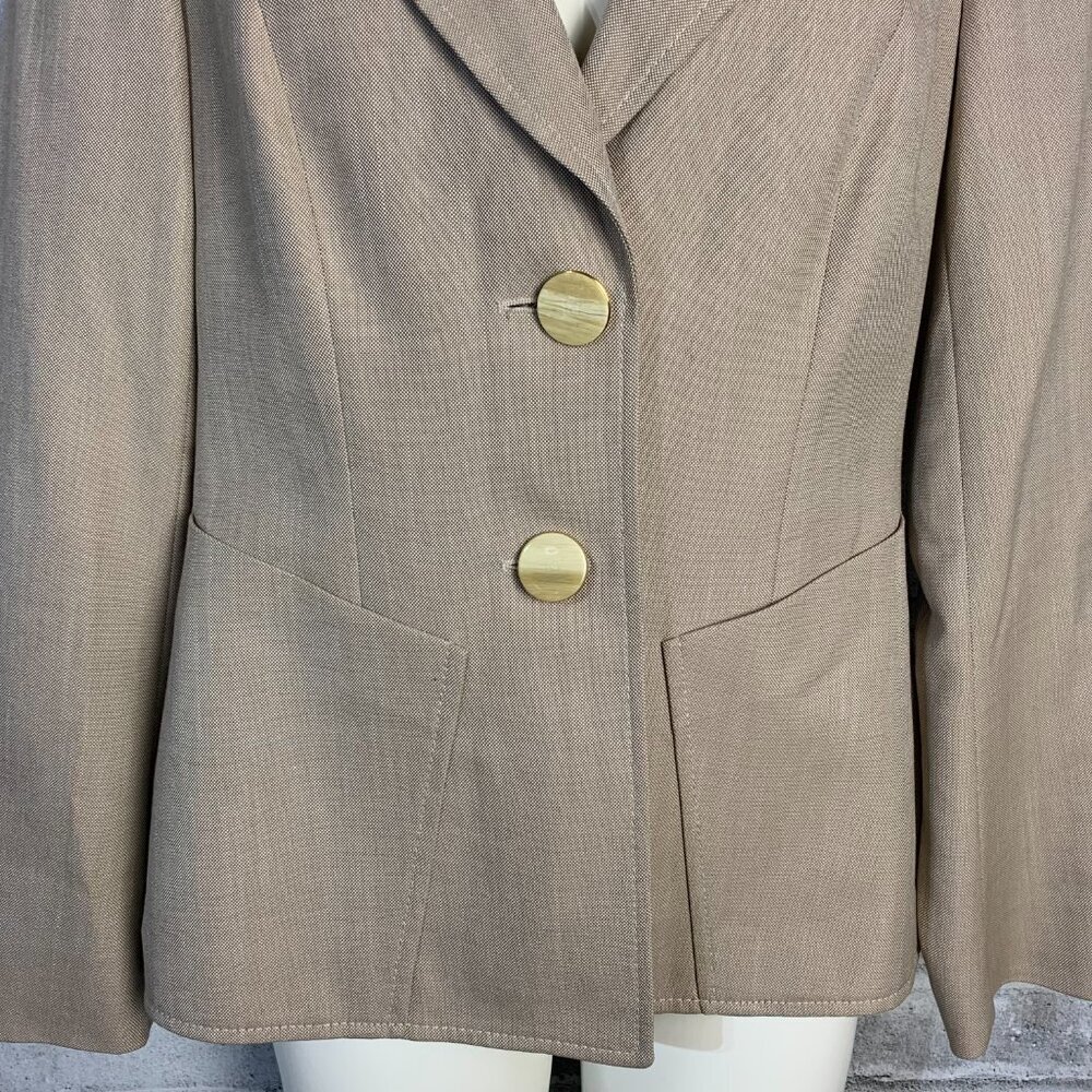 Escada Silk Wool Cotton Blend Earthy Toned Two Button Structured Blazer Coat - Picture 3 of 16